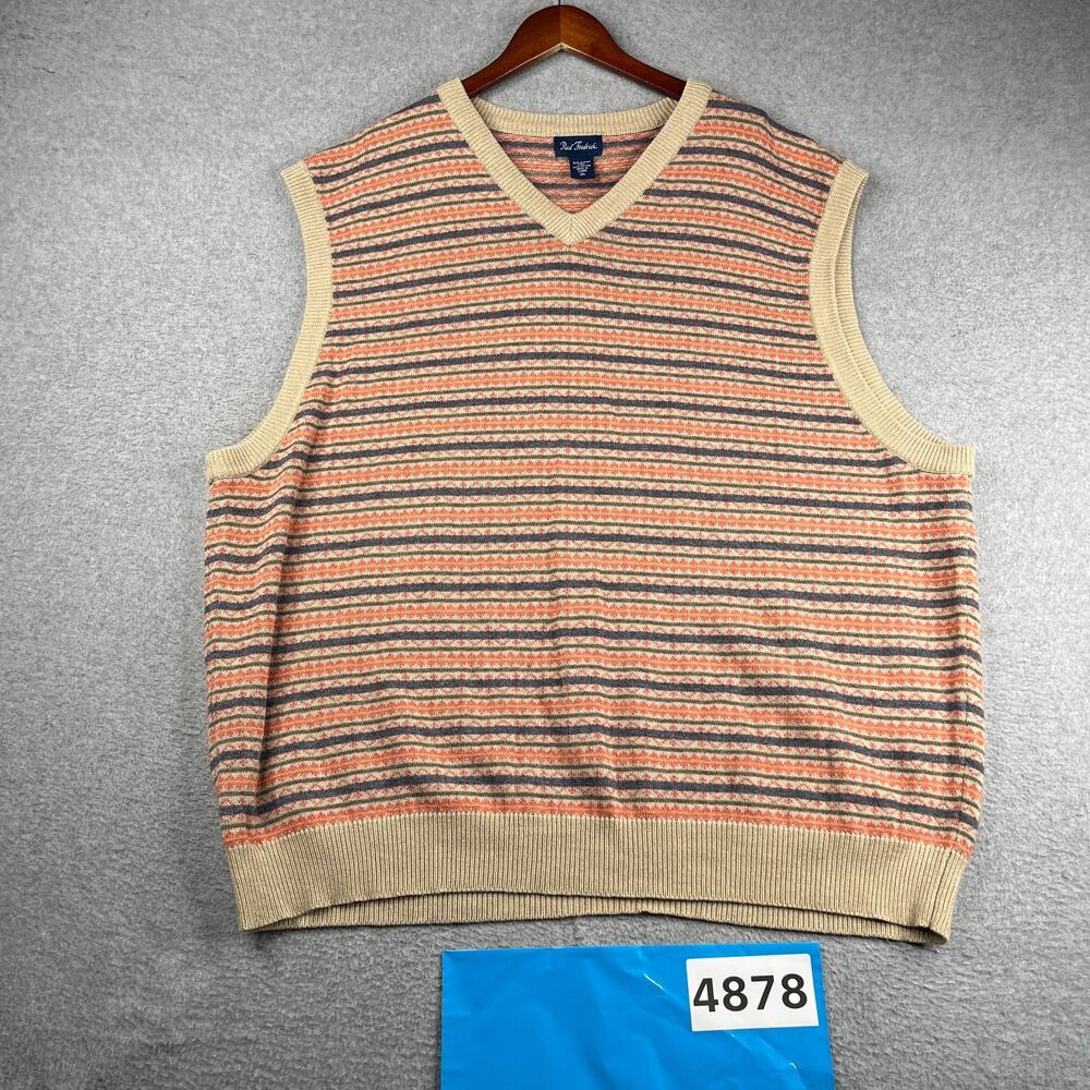 Paul Fredrick Merino Wool Blend V Neck Knit Vest 4XL Casual Striped Mens